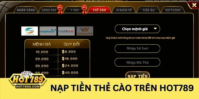 Nạp tiền cược online